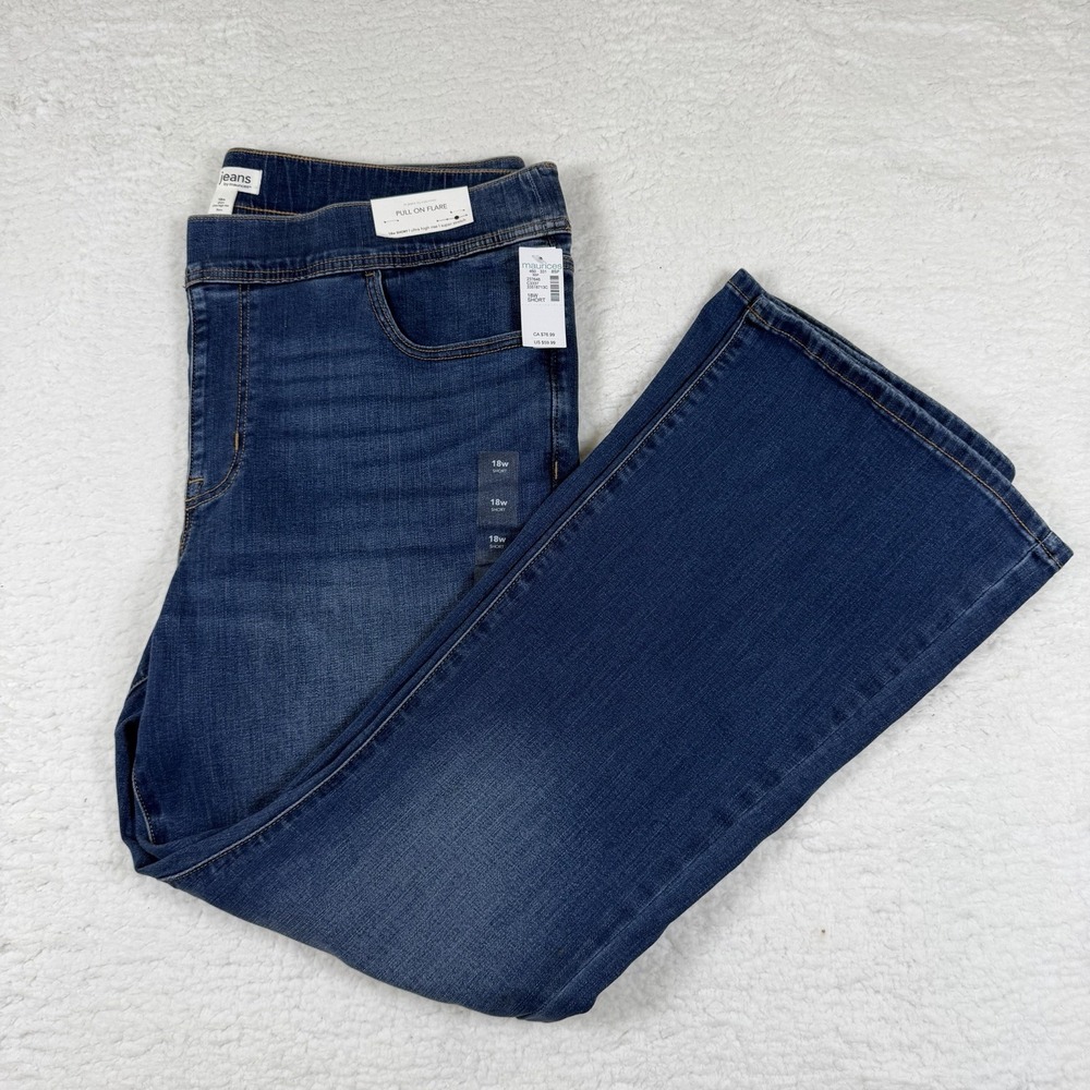 NWT Maurices Plus Size Jeans Dark Ultra High Rise Pull On Flare 18w Short